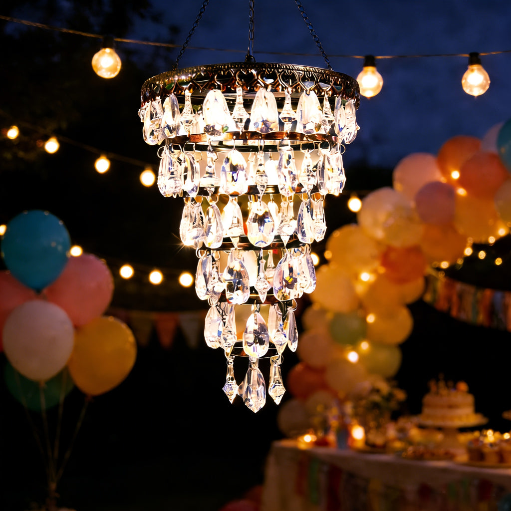 Solar Hanging Crystal Chandelier | Outdoor Garden Decorative Light, Equipped with 54 Warm White LEDs, Waterproof, Lithium Battery Powered, Suitable for Garden, Courtyard, Patio, Gazebo, Party, Wedding