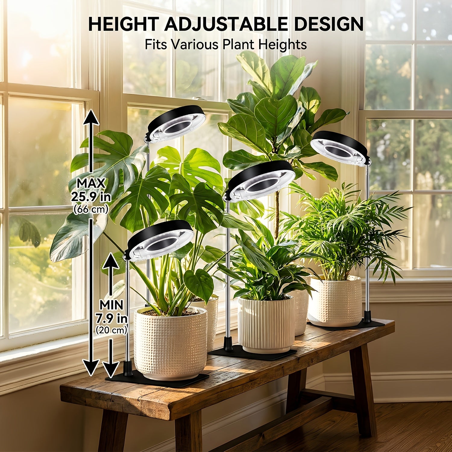 2-Pack Indoor Plant Desk Grow Light with Base, 720° Magnetic Rotatable Full Spectrum Lamp Head, Height Adjustable, 3/6/9H Timer & Dimmable, for Seedlings, Black