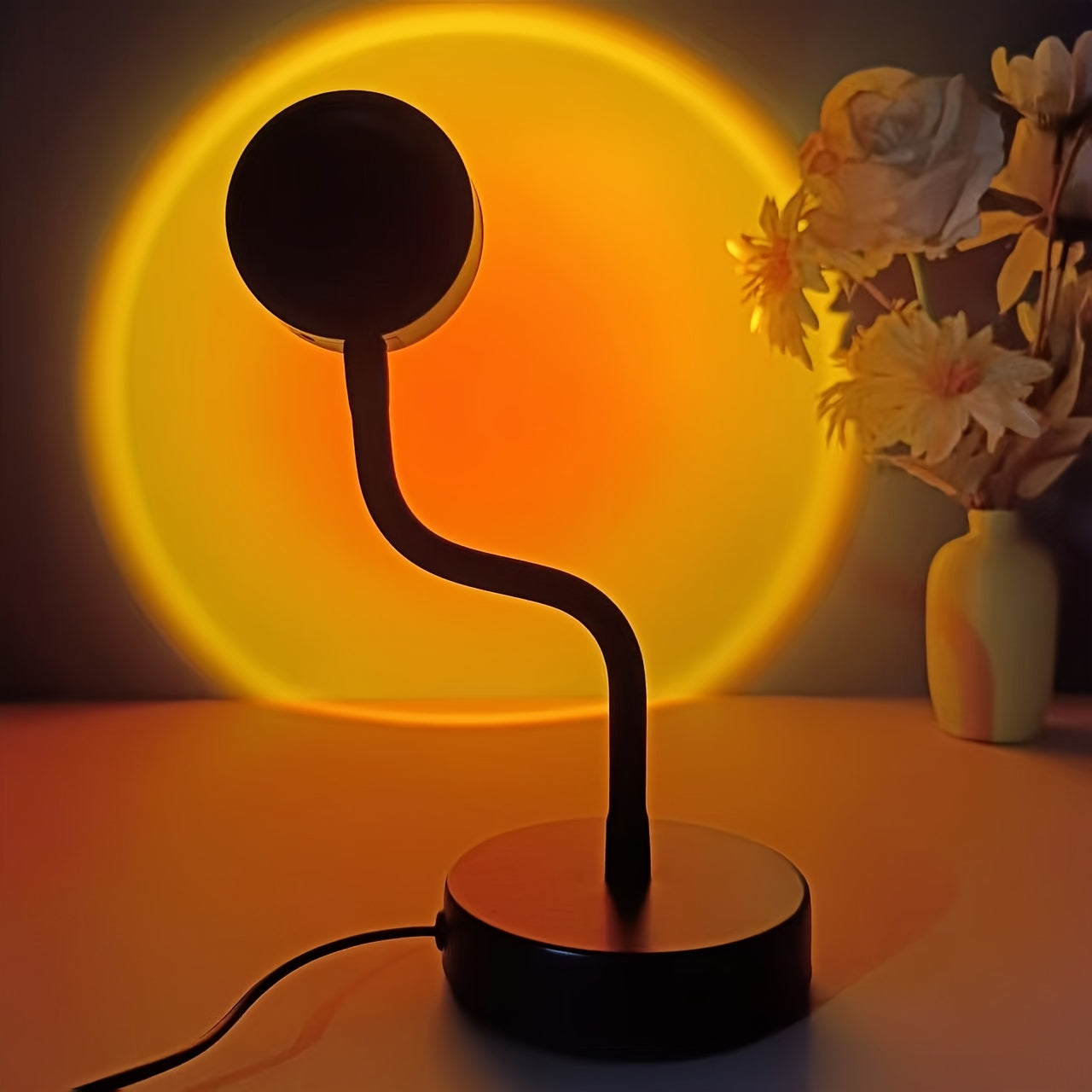 Sunset projection lamp photo ambiance light, metal flexible hose sunset red table lamp, room atmosphere night light
