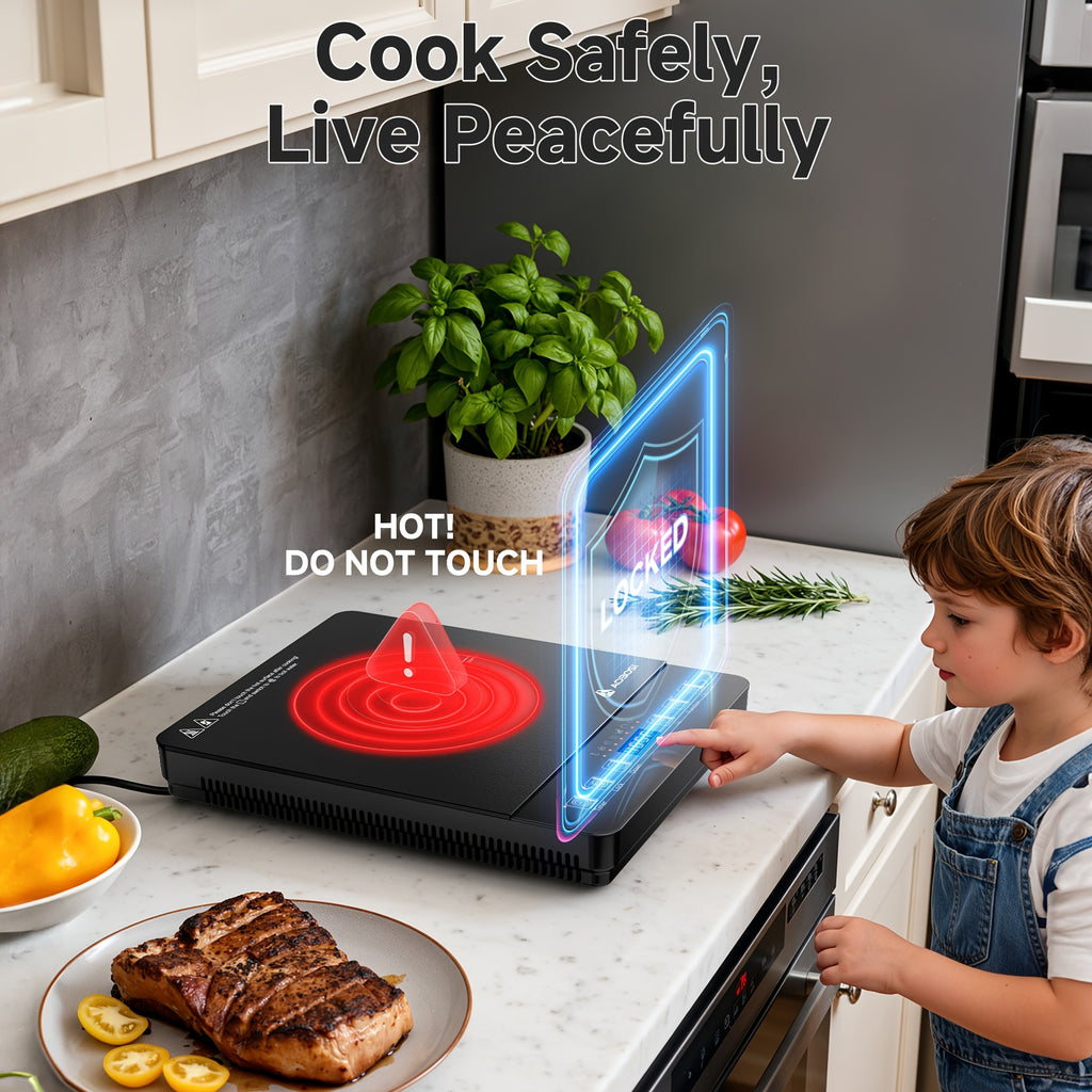 AOBOSI 1800W Portable Induction Cooktop, Single Burner Countertop Stove, LCD Screen, 17 Power Levels / 20 Temperature Settings