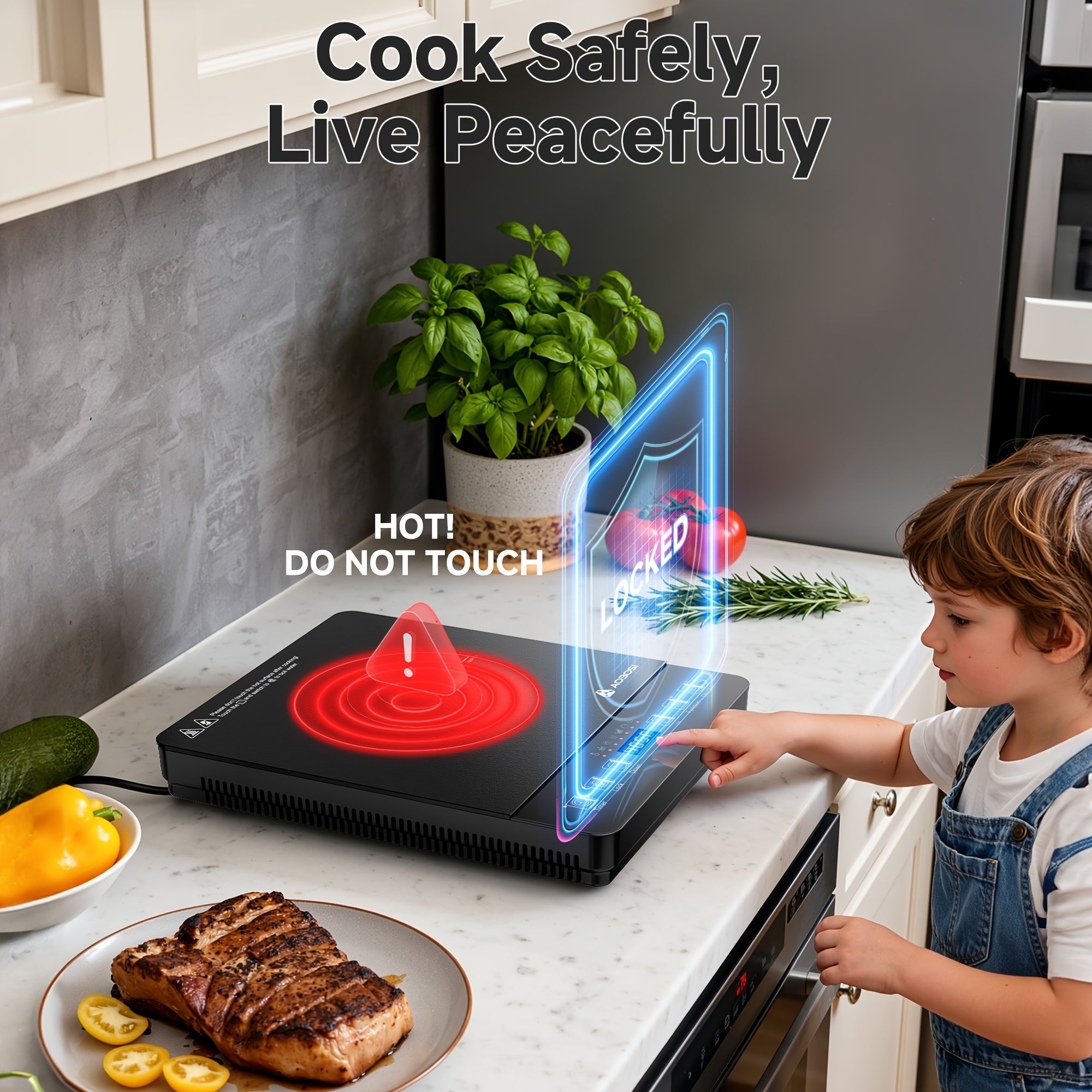 AOBOSI 1800W Portable Induction Cooktop, Single Burner Countertop Stove, LCD Screen, 17 Power Levels / 20 Temperature Settings