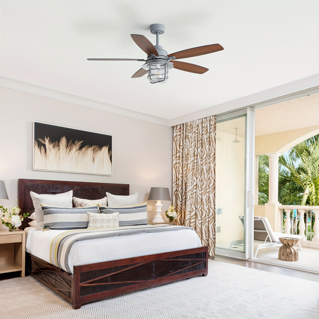 Sofucor 52" Ceiling Fan with Light, 5 Blades, Glass Lampshade, Remote Control, E26 Bulb Included, Quiet Operation, Dimmable, Large DC Motor Ceiling Fan