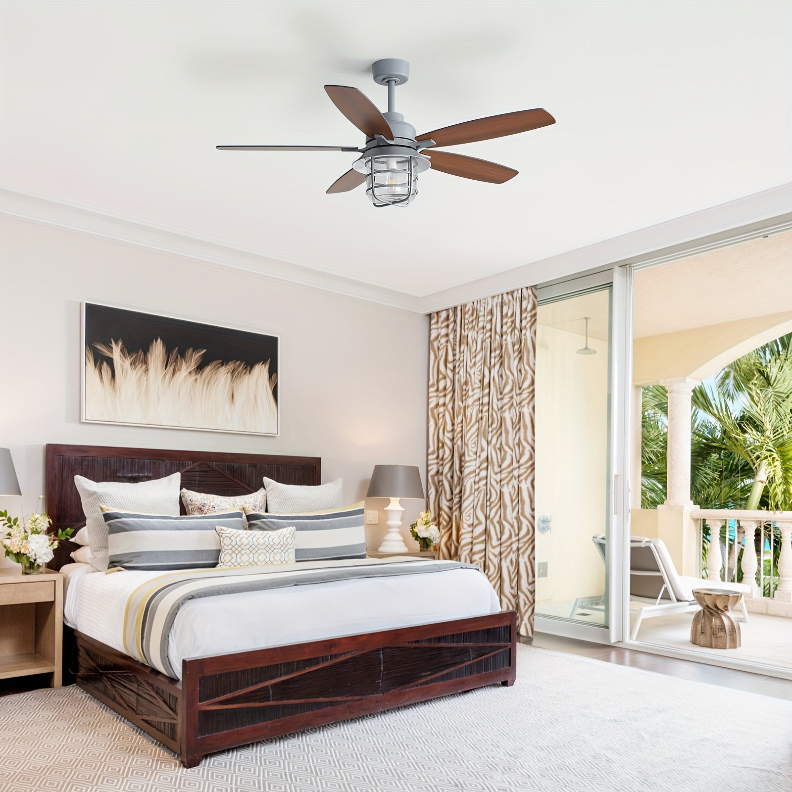 Sofucor 52" Ceiling Fan with Light, 5 Blades, Glass Lampshade, Remote Control, E26 Bulb Included, Quiet Operation, Dimmable, Large DC Motor Ceiling Fan