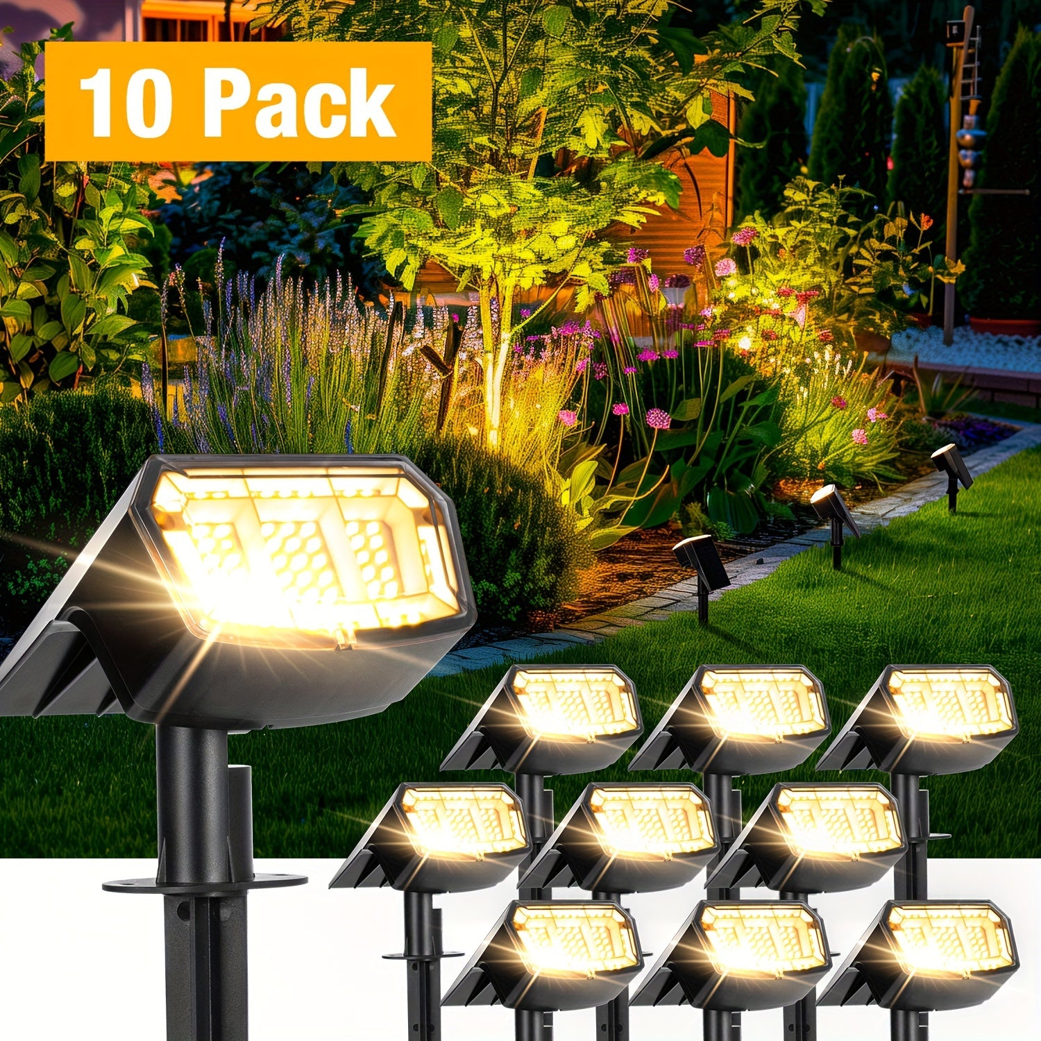 6/10-Piece Solar Outdoor Light Gardening Waterproof IP65 Outdoor Solar Light, 63 LED 3 Lighting Modes Outdoor Decorative Spotlight Courtyard Decoration Suitable for Outdoor, Courtyard, Outdoor House, Garage, Path, Camping