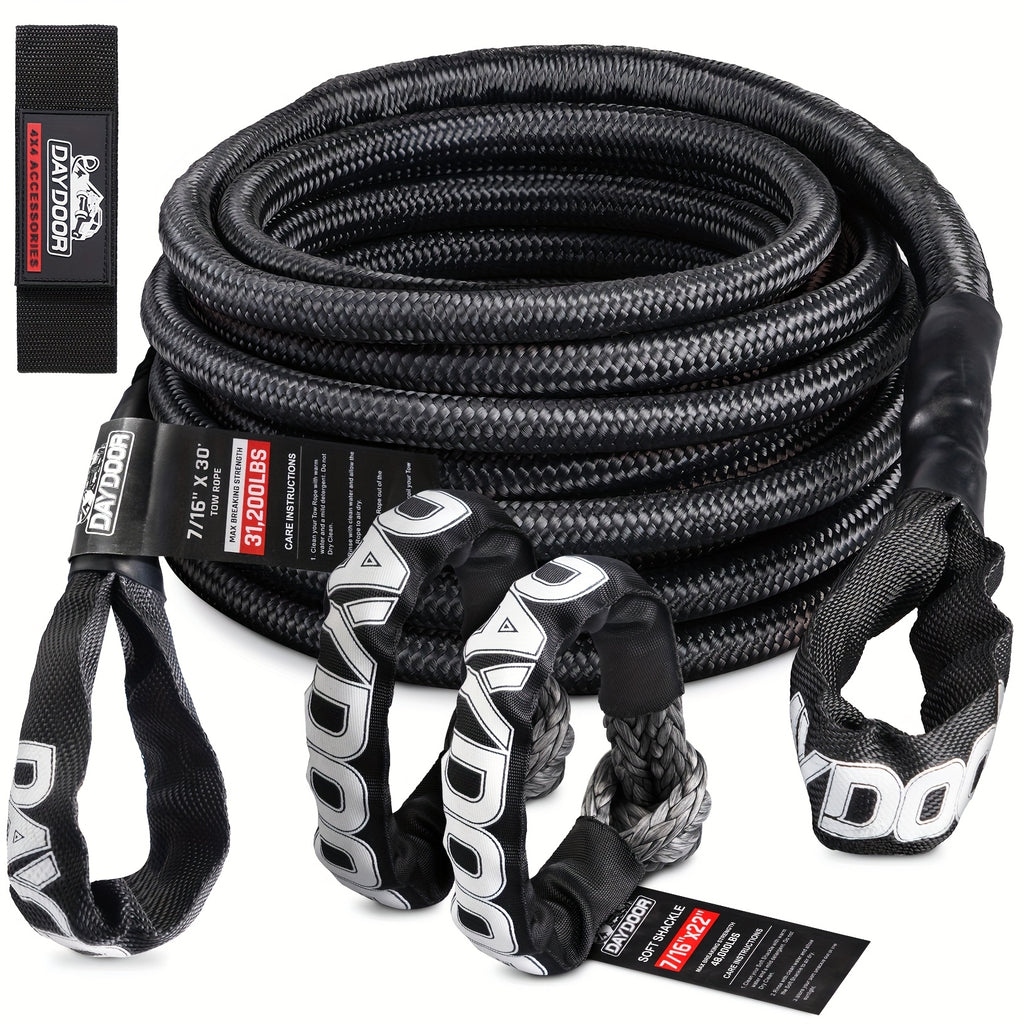 Tow Rope Kit, UHMWPE Synthetic Rope, Extended Recovery Strap, 31,200 lb Capacity, for Off-Road Vehicles 4WD, ATV, UTV, SUV, Includes Soft Shackle