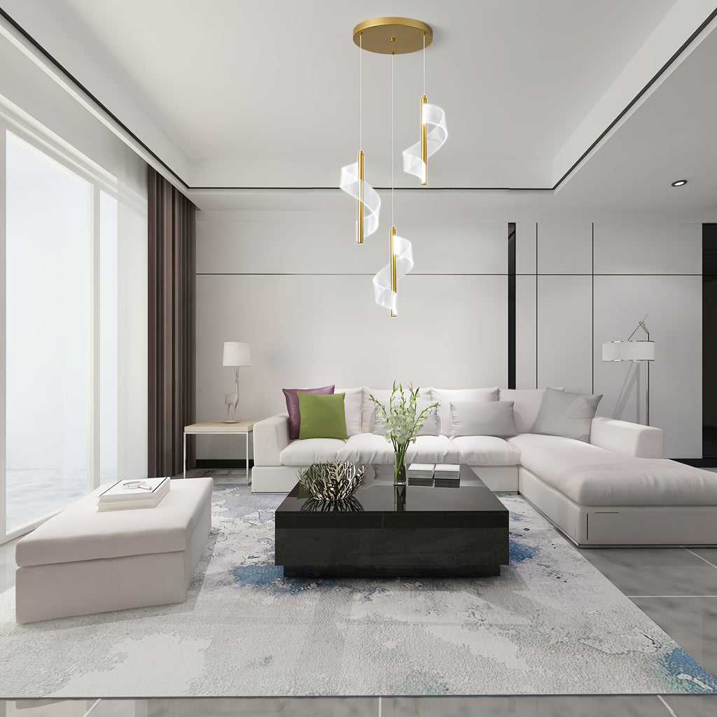 Ganeed modern ceiling gold pendant light, LED 6000K cool white 3-light pendant light, 18W height-adjustable semi-flush mount pendant lighting fixture, suitable for kitchen island, dining table, living room
