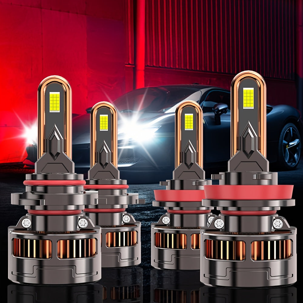 4-Pack, 2Pcs 9005 + 2Pcs H11, H4 Car LED Headlights, H7 LED Bulbs, 120,000 Lumens, Low/High Beam, H1, H4/9003/HB2, H7/H18, H8/H9/H11/H16, 9005/HB3, 9006/HB4, 9012/HIR2, 12V/24V, with External Driver, No Battery Needed