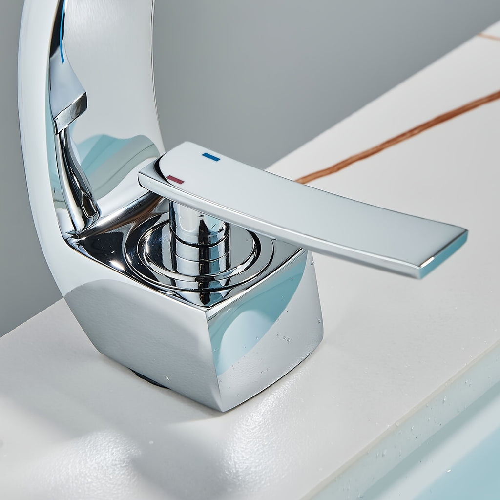 Single Handle Mixer Faucet for Bathroom Sink - Waterfall Design, Hot & Cold Water, Includes 2 US Standard 9/16" Hoses - Available in Matte Black, Brushed Nickel & Polished Chrome