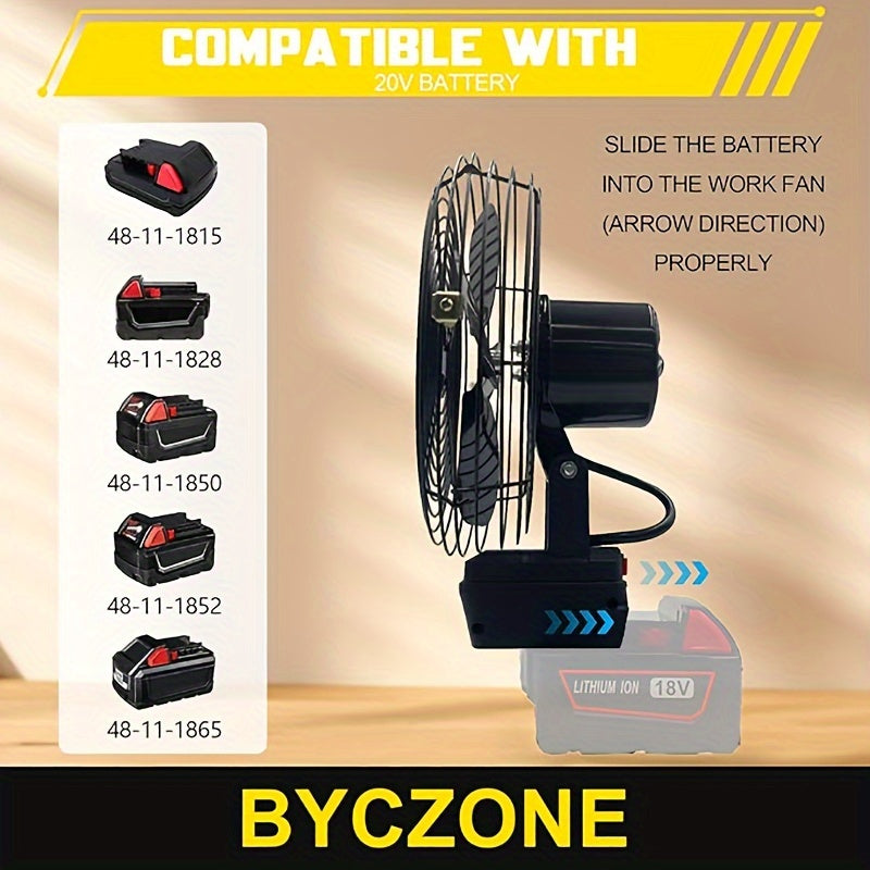 Portable 18V Battery Powered Cordless Fan, Cordless Jobsite Fan, 20W 3500RPM Low Voltage Protection Brushless Motor Fan, Industrial USB Port, Outdoor Use (Battery Not Included)