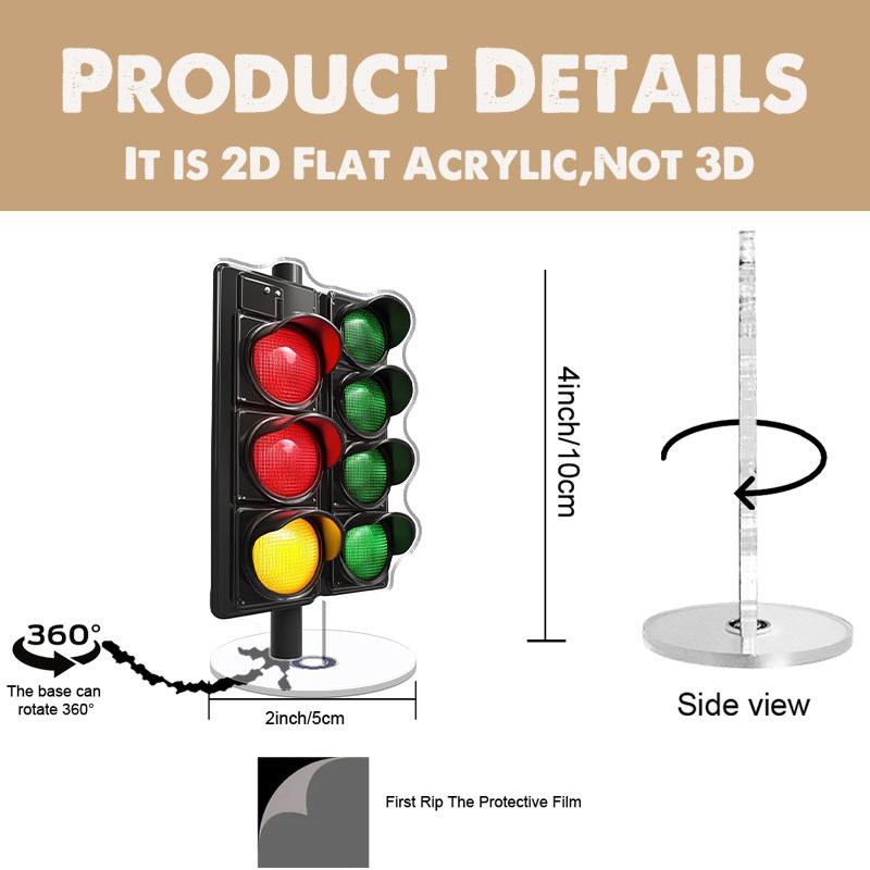 2D Rotating Traffic Light Desktop Ornament, Rotatable Acrylic City Model for Office & Festival Decoration, 2D Flat Design