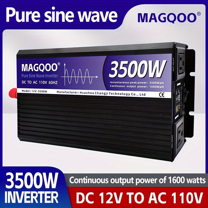 MAGQOO 双插座 六种数据显示 智能散热风扇 铝合金外壳 纯正弦波3500W逆变器直流12V转交流110V