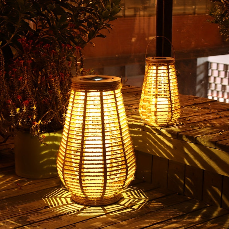 One-Piece Handwoven Jute Rope Solar Ambient Light Outdoor LED Decorative Lantern No Installation No Wiring Portable Handheld Lamp Suitable for Garden Courtyard Decoration