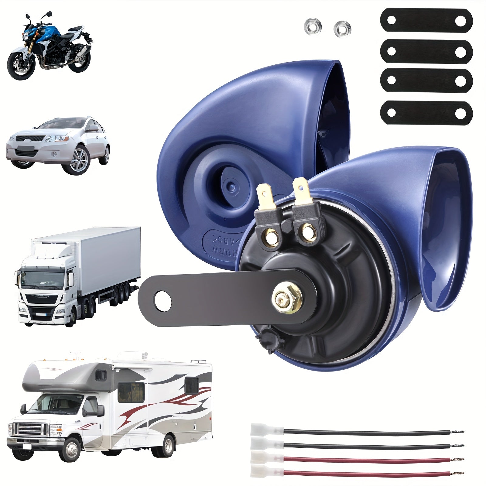 2 Car Alarms, 120dB Loudness, External Accessory Horn for Off-Road 12V Vehicles, High Tone Horn with ABS Engineering Plastic Shell, with Screw Bracket and Wire Clip, 4S Repair Part Installation