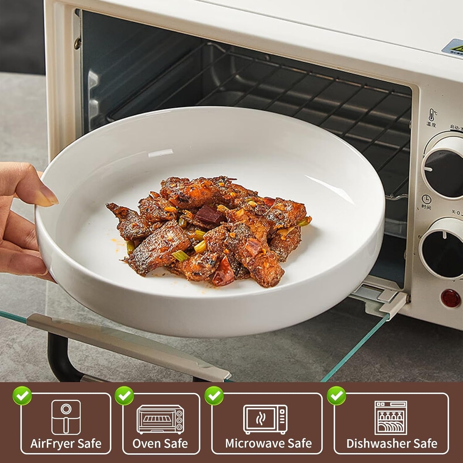 Pasta Bowl, Bowl Plate, Low Bowl, Plate Bowl, Ceramic Large Shallow Bowl, Microwave & Dishwasher Safe, Perfect for Soup