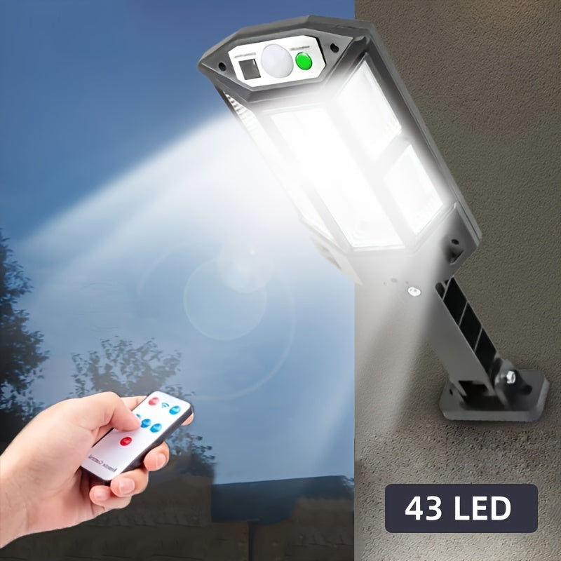 1 Pack 43 High-Power LED Solar Light, Commercial Street & Area Lighting, Outdoor LED Wall Light, 3-Mode Sensor Street Light, Exterior Wall Light with Remote Control, Solar Charging Security Light for Garden, Courtyard, Pathway