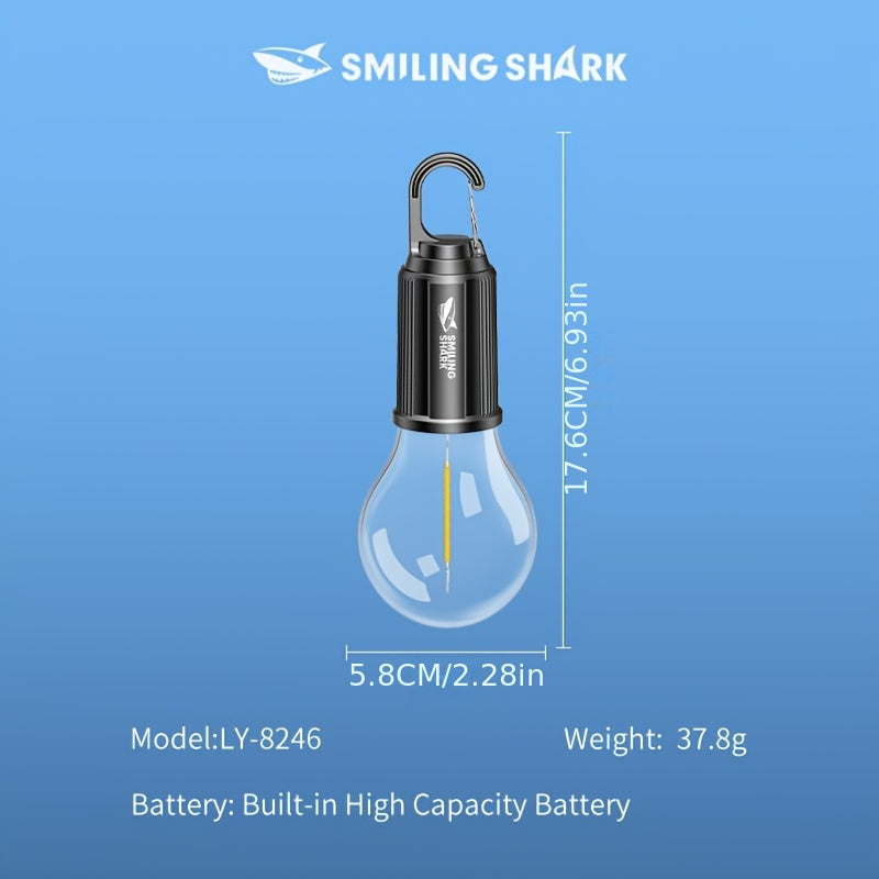 A smiley face shark portable bulb, ultra-bright camping light, suitable for outdoor and indoor use, rechargeable bulb, ideal for hanging outside during camping, hiking, backpacking or power outages