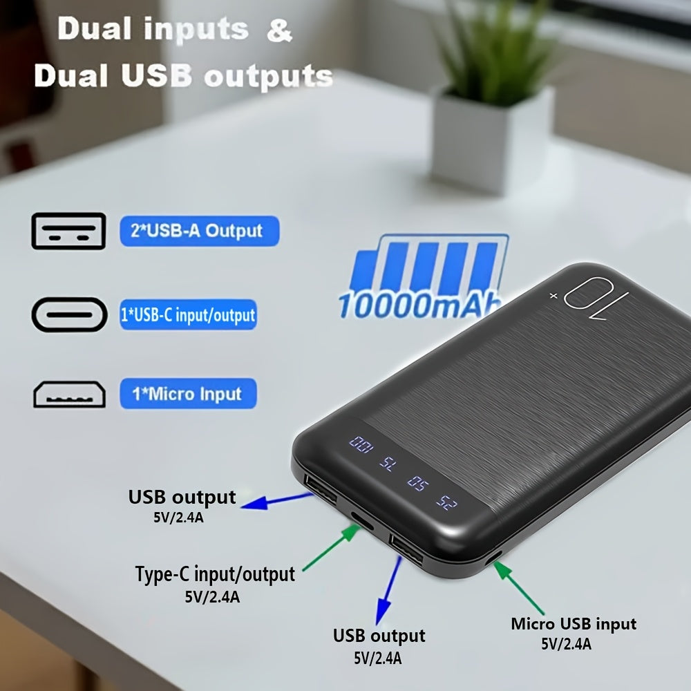 JONKUU 10000mAh Portable Charger with 22.5W PD & QC 4.0 Fast Charging, 3 Outputs + 2 Inputs, USB-C Input/Output, Compact Lightweight External Battery Pack for iPhone, Android Tablet, Phone, Multidevice Charging, Sleek Design, Sturdy Construction, Smartpho