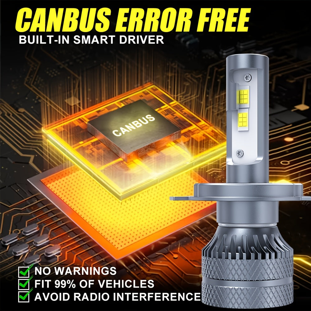 2-Pack Car LED Headlight Bulbs, Providing 29,400 Lumens, 220 Watts, and 6500K Cool White Color Temperature. Compatible with H1, H4, H7, H18, H8, H9, H11, H16, 9005, 9006 and 9012 Sockets, No Battery Included
