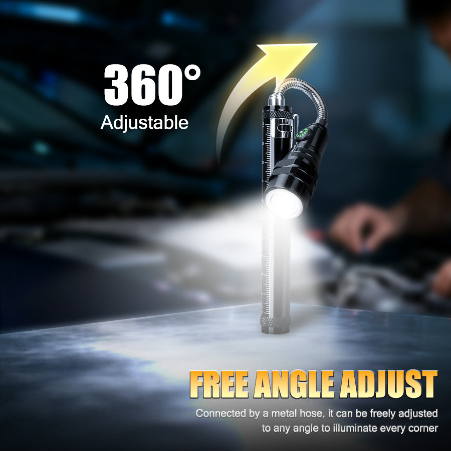 2025 New LED Flashlight, Telescopic Triple Lamp Head, Freely Adjustable Angle, Type-C Charging, Strong Magnetic Metal Clip, Super Bright Work Light Handheld Flashlight, Emergency Light with Scale Ruler