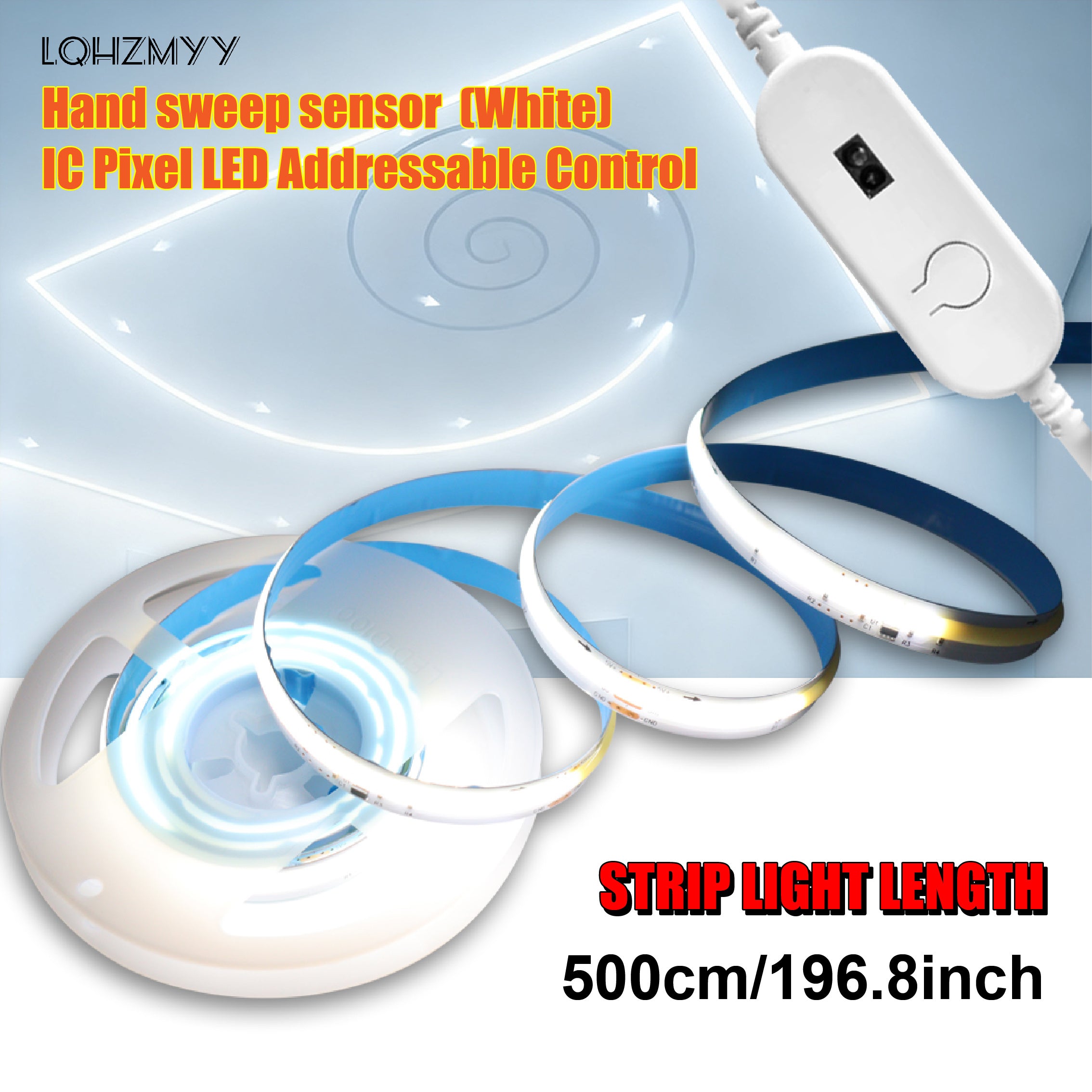 LQHZMYY 手扫感应LED灯带，带追逐灯光模式，USB供电COB智能，可裁剪，暖白/白光可选，适用于天花板/墙面、床头、橱柜、走廊