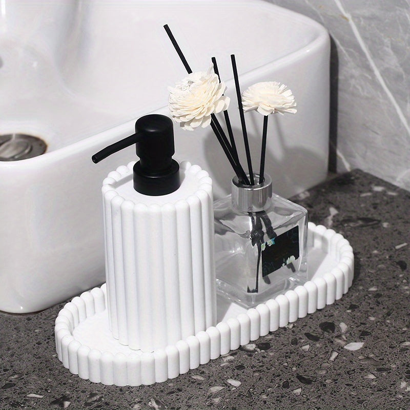 Cool Black Resin Bathroom Accessories & Toiletry Set - Includes Lotion Bottle, Storage Box & Tray, Multiple Colors Available, Vertical Stripe Rounded Design, Stylish & Textured