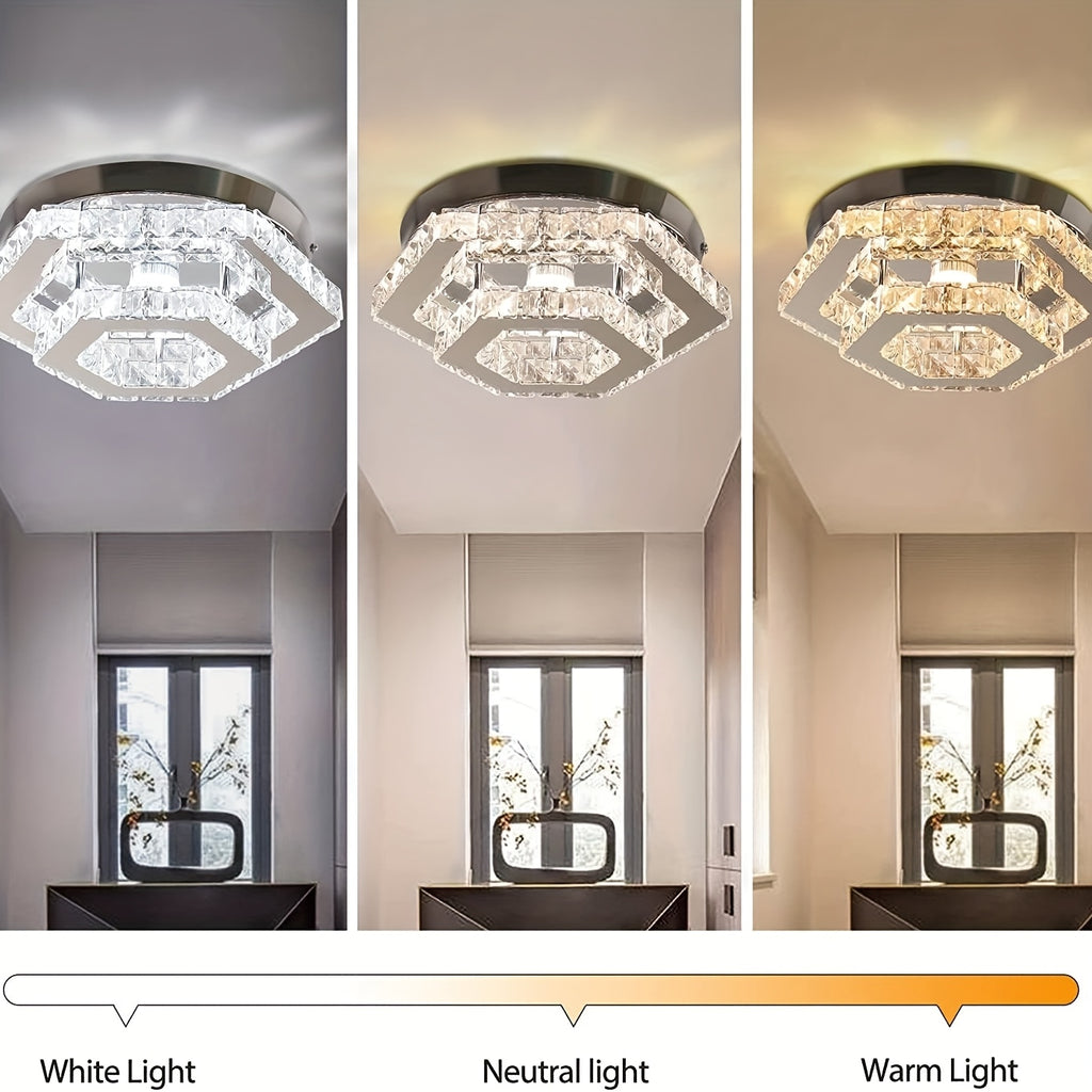 Modern Crystal Chandelier Adjustable LED Lighting Fixture Ceiling Flush Mount Ceiling Light Bedroom Living Room Dining Room Bathroom Hallway Kitchen (Adjustable Color / Remote Control)