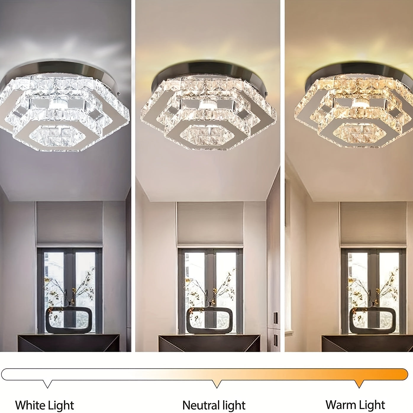 Modern Crystal Chandelier Adjustable LED Lighting Fixture Ceiling Flush Mount Ceiling Light Bedroom Living Room Dining Room Bathroom Hallway Kitchen (Adjustable Color / Remote Control)