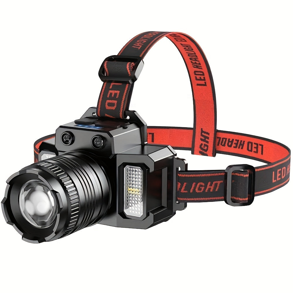 Portable Lightweight Multifunctional LED Headlamp with Motion Sensor, Rechargeable Rotatable Head, 5 Lighting Modes, Ideal for Outdoor Fishing, Adventure, Emergency and Camping