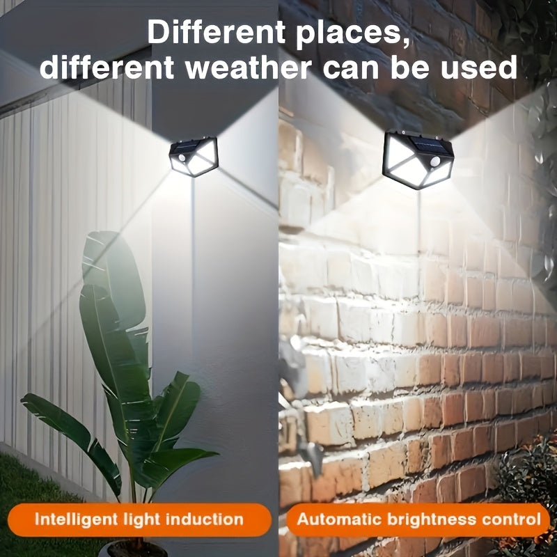2-Piece Outdoor Solar Wall Light High Brightness 100LED 4-Side Illumination 270-Degree Wide Angle Lighting Easy Installation IP54