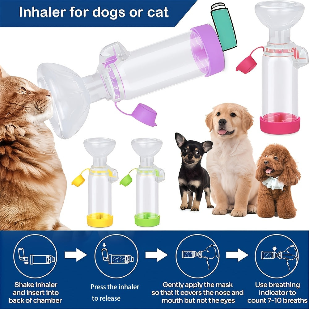 猫狗宠物雾化罐，手持式雾化罐，只需将吸入器连接到橡胶垫上，柔软灵活的面罩轻柔地贴合宠物的脸部，确保安全舒适的佩戴。便携轻便：小巧的尺寸和轻便的结构使其在家或外出时都易于使用，并且更容易冲洗。提供两种硅胶面罩。