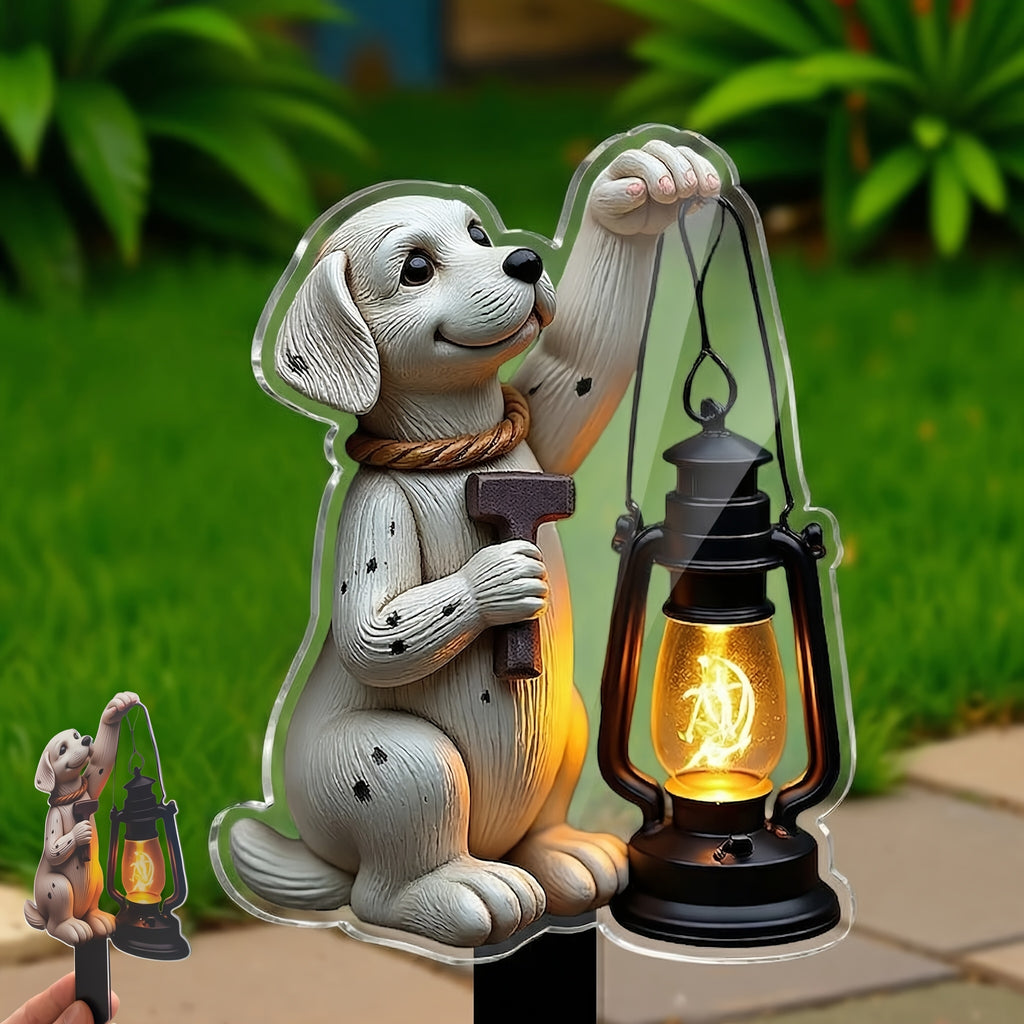 2D Flat Design, [2D Flat] 2D Flat Style, [2D Flat][2D Flat] 2D Flat Shape, 1 Piece Dog-Shaped Garden Sign Stake, with Lantern Sharp Tip for Easy Insertion, Acrylic Material Suitable for Outdoor/Flower Pot Decoration
