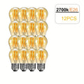 12-pack dimmable LED bulb, 4W E26 screw base, 2700K warm white light, 350-500 lumens, corded plug-in (120V) vintage Edison style globe bulb, suitable for ceiling fans, chandeliers, home lighting — flicker-free, energy-saving