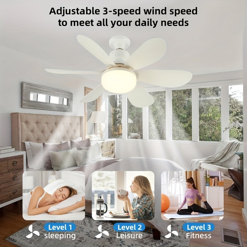 20.5 Inch Smart Ceiling Fan Light with Remote Control, LED Lighting, 3-Speed Low Noise Airflow, 3 Color Temperatures 3000K-6500K, E26/E27 Base Fan Light, Tool-Free Installation & Timing Function, Ideal for Bedroom