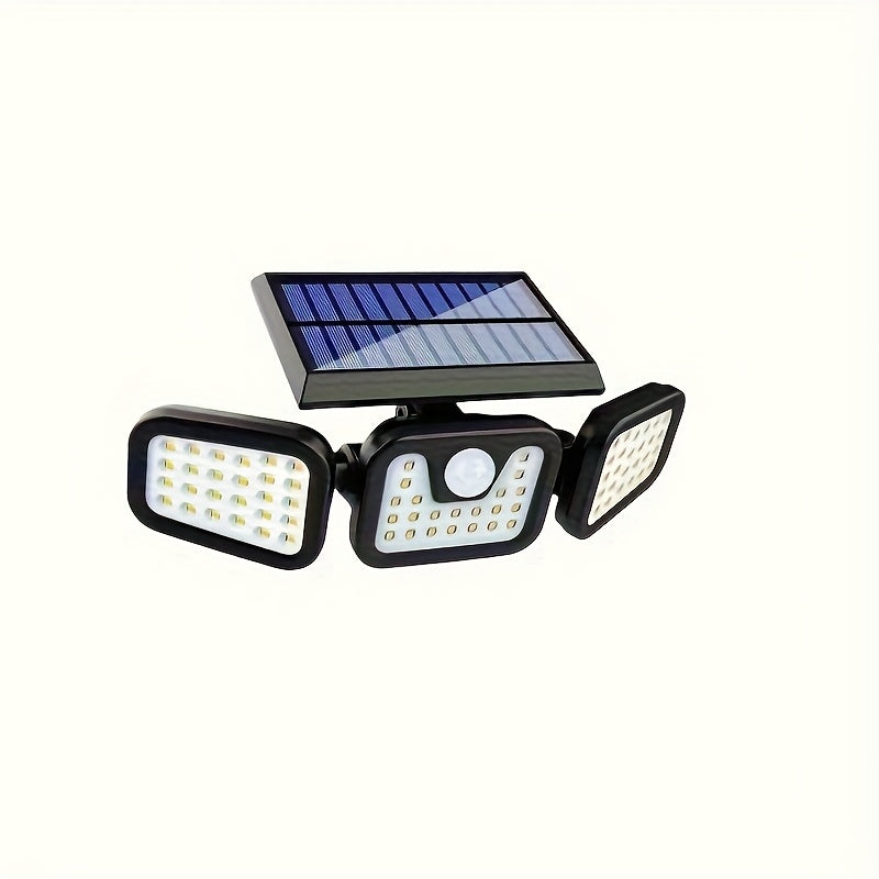 3-Head Solar Powered Triple Head Independent Wall Light - Outdoor Sensor! Yard Lighting. 3 Adjustable LED Heads Motion Activated, Dusk to Dawn Automatic ON/OFF. Emergency Lighting Mode, Energy Saving, Easy Installation