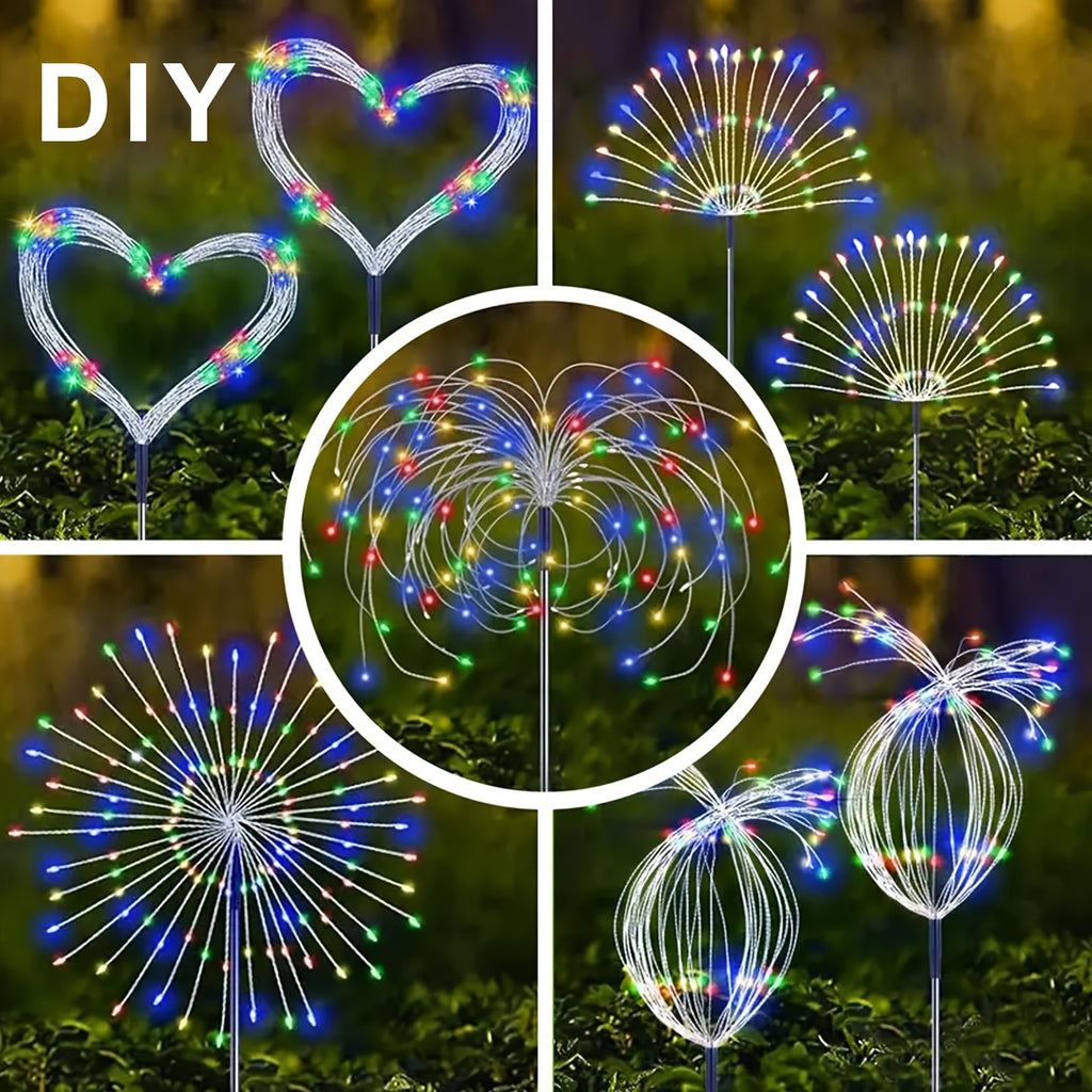 6包装-480LED，4包装320/240LED，1包装-90LED户外太阳能烟花灯，户外草坪灯，灯条，太阳能花园灯，IP44，8种模式，适用于庭院、露台、小路、露营景观、婚礼派对、复活节花园、情人节礼物