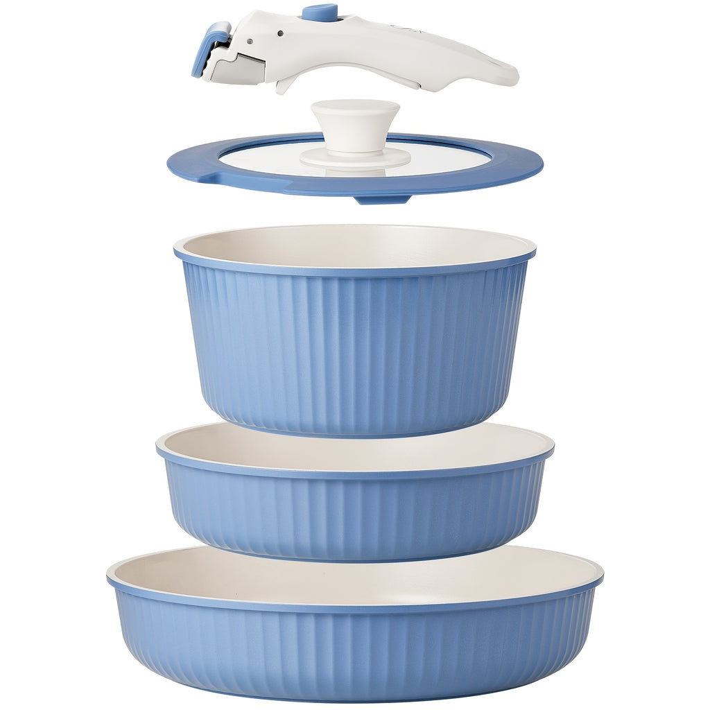 5PCS Non-stick Cookware Set, Detachable Handle Pot and Frying Pan Set, Induction Compatible Oven Safe Kitchen Cookware Set