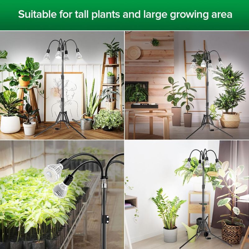 4-Piece Full Spectrum Indoor Plant Grow Light, Detachable Tripod Stand, Adjustable Height 35-64in, 128W Portable Grow Lamp for Seedlings & Potted Plants, Compatible with Indoor Grow Systems