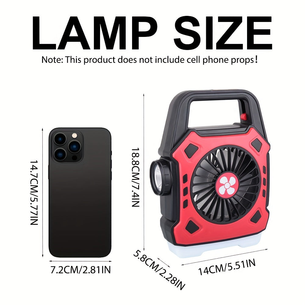 1 Red 2-in-1 Outdoor Camping Fan Handheld Light, Travel Portable LED Flashlight, USB Rechargeable Lamp, Suitable for Home, Office, Party, Fishing