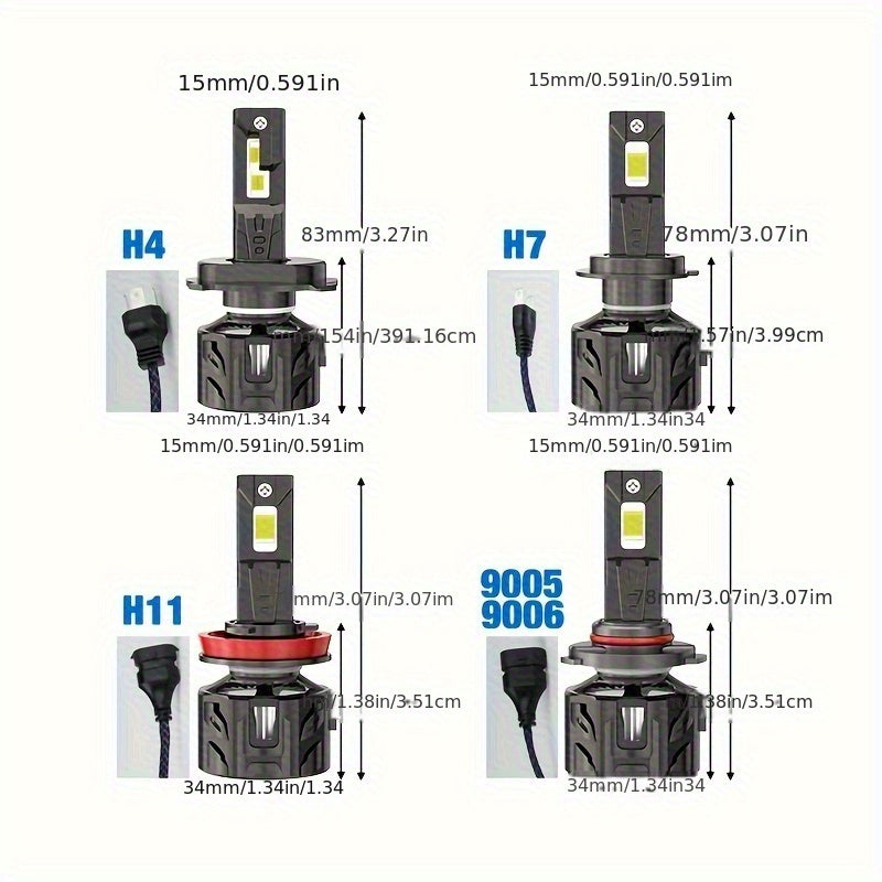 Super Bright H4 H7 H11 9005/9006 Car LED Bulbs, 6500K LED Headlight Bulbs, 60000LM, 800% Brightness Increase, 300W High Power, Turbo Boost Light, Canbus, High/Low Beam, Plug-and-Play Turbo Fan, 2-Pack