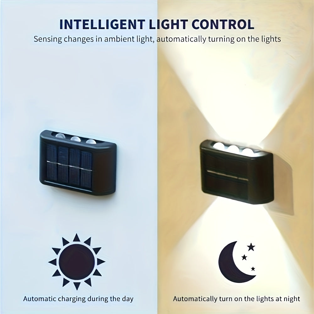 2-pack solar LED lights, outdoor solar spotlights, landscape balcony exterior wall decorative solar wall lights, outdoor exterior wall mounted lights, dusk to dawn, suitable for outdoor garden walls, pathway wall lights, warm/cool color optional