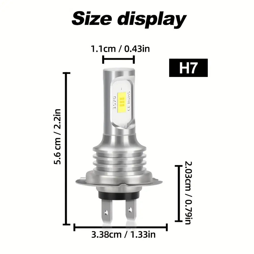 4PCS H7 LED 车头灯泡，远近光灯泡 采用 3570 芯片，60 瓦时输出 18000 流明，6000K 白光，专为汽车、卡车和摩托车设计，无需电池