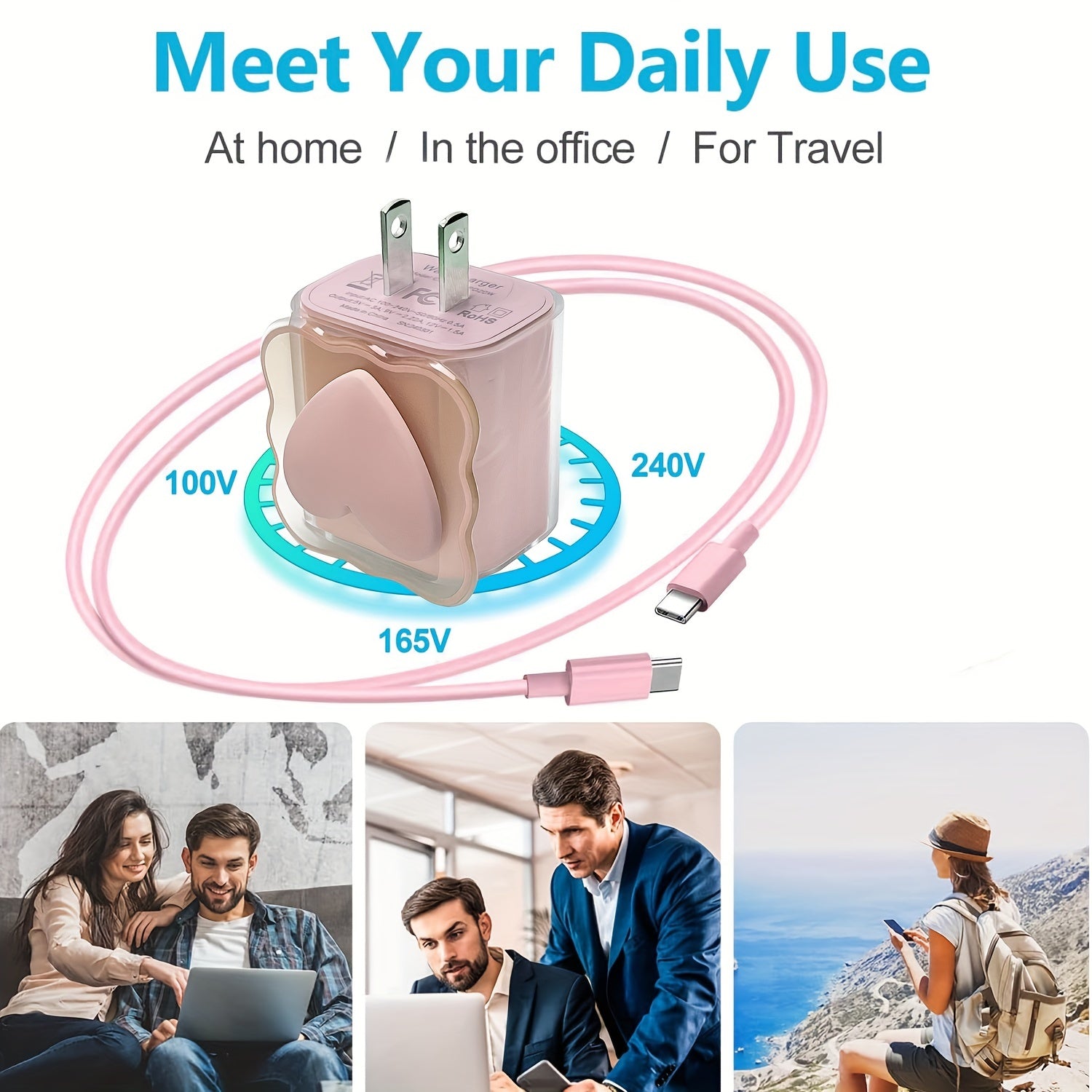 20W PD USB-C Fast Charger with Heart-Shaped Design, Includes 6ft Cable for Samsung S24/S23/S22/S21/S20 (Plus Ultra), 20/10/9/8, Pixel 6/5/4 Pro XL - Multicolor Options, Mobile Device Charger|Decorative Cable|Pastel Charging Accessories, Fast Charger for A