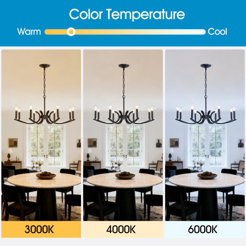 8-light farmhouse style chandelier, black metal branched chandelier, industrial style high ceiling living room dining room foyer lighting fixture, adjustable height - E12 base