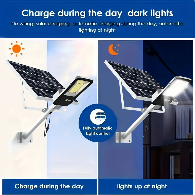 High Power Outdoor Super Bright Solar Light, 10000mAh, 6500K, 375 LEDs, 3H/5H/8H Three Timing Modes, Smart Light Control LED Courtyard Street Light, with Remote Control