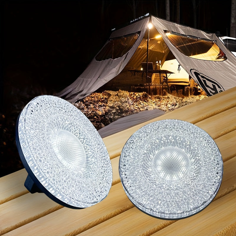 A rechargeable searchlight, camping portable floodlight, high-brightness crystal lampshade, removable power bank, three lighting modes, battery level indicator, with hook and magnetic suction