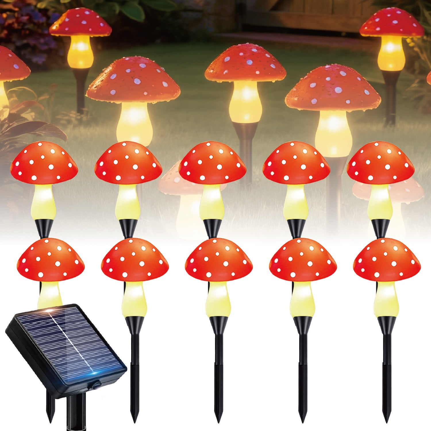 20/10 Pcs Outdoor Solar String Lights, LED Twinkling Fairy Mushroom Light, 12 Lighting Modes, Ground Insert Type, Red Mushroom Garden Decorative Light, Suitable for Party, Wedding, Camping, Lawn, Flower Bed, Valentine's Day