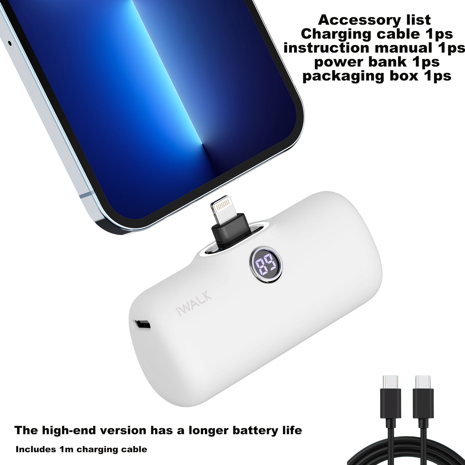 迷你膠囊行動電源，4800 MAh 超薄輕巧手機充電器，可愛行動電源機上充，適用於 IPhone 14/ 13/ 12/ 11/ X/ 8/ 7/ 6 接口