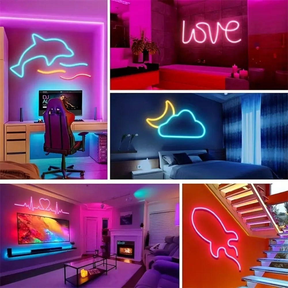 LQHZMYY Rog霓虹灯可弯曲可变色可diy裁剪的多功能RGB LED霓虹灯条 带遥控器 - USB供电，多色游戏与卧室装饰照明|电脑外接配件，适合多种场景，节日派对优选