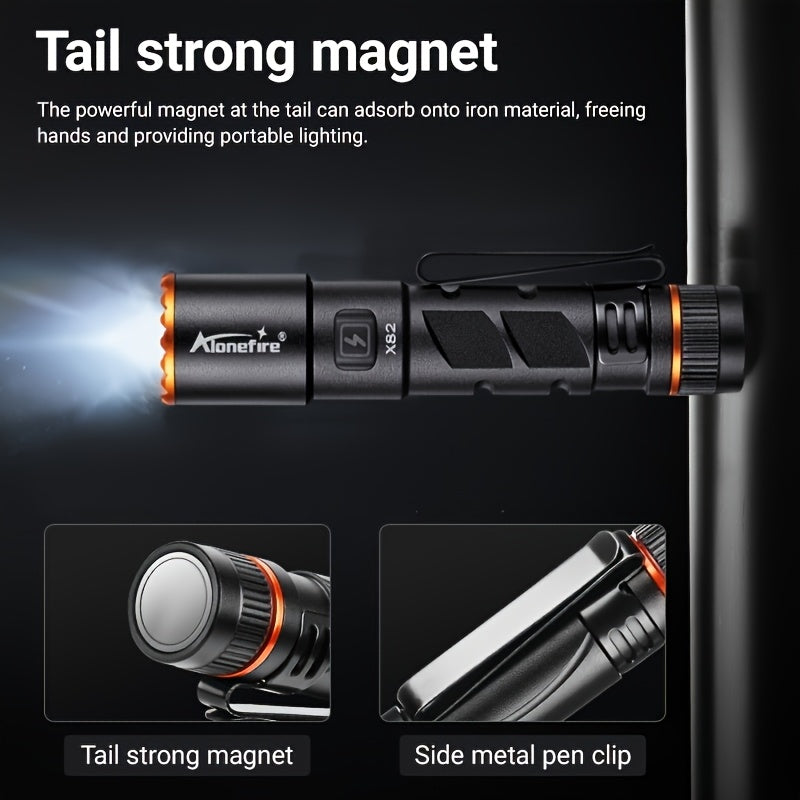 2 Pack Mini Zoom High-Brightness Pen Light, Palm-Sized LED Flashlight, Type-C USB Rechargeable Portable Night Light & Emergency Light, Pocket-Sized Magnetic Flashlight for Women's Bags, Outdoor Camping