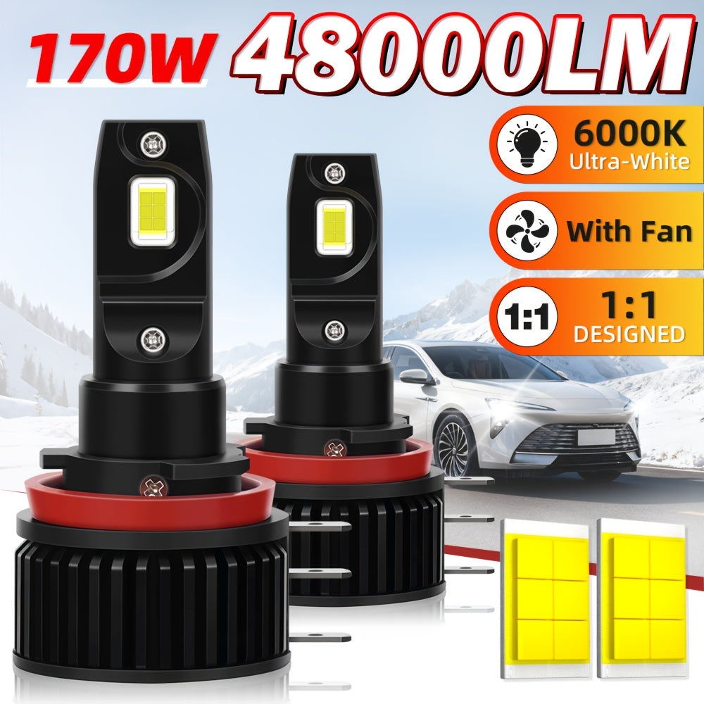 2-Pack H15 LED Headlight Bulbs | 48000LM High Lumens Super Bright 6000K White Light, High Stability, Turbo Jet Plug-and-Play, Suitable for Motor Vehicles